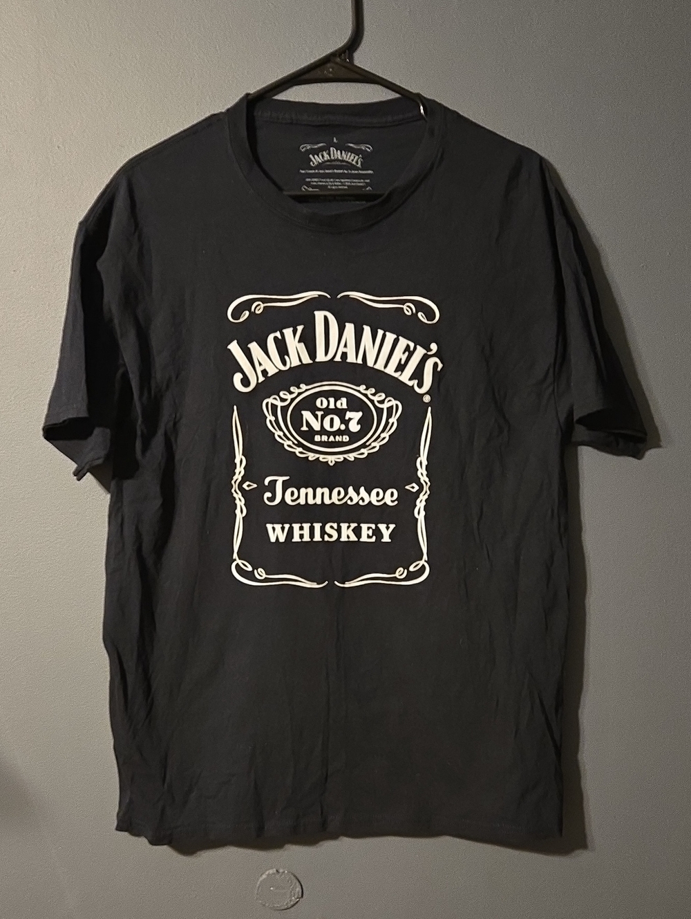 Jack Daniels Black Tee with White Tennessee Whiskey Logo